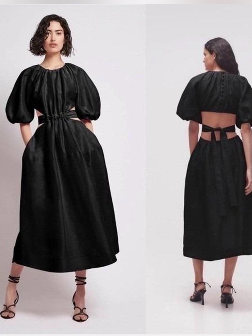 Aje Black Gathered-Waist Midi Dress